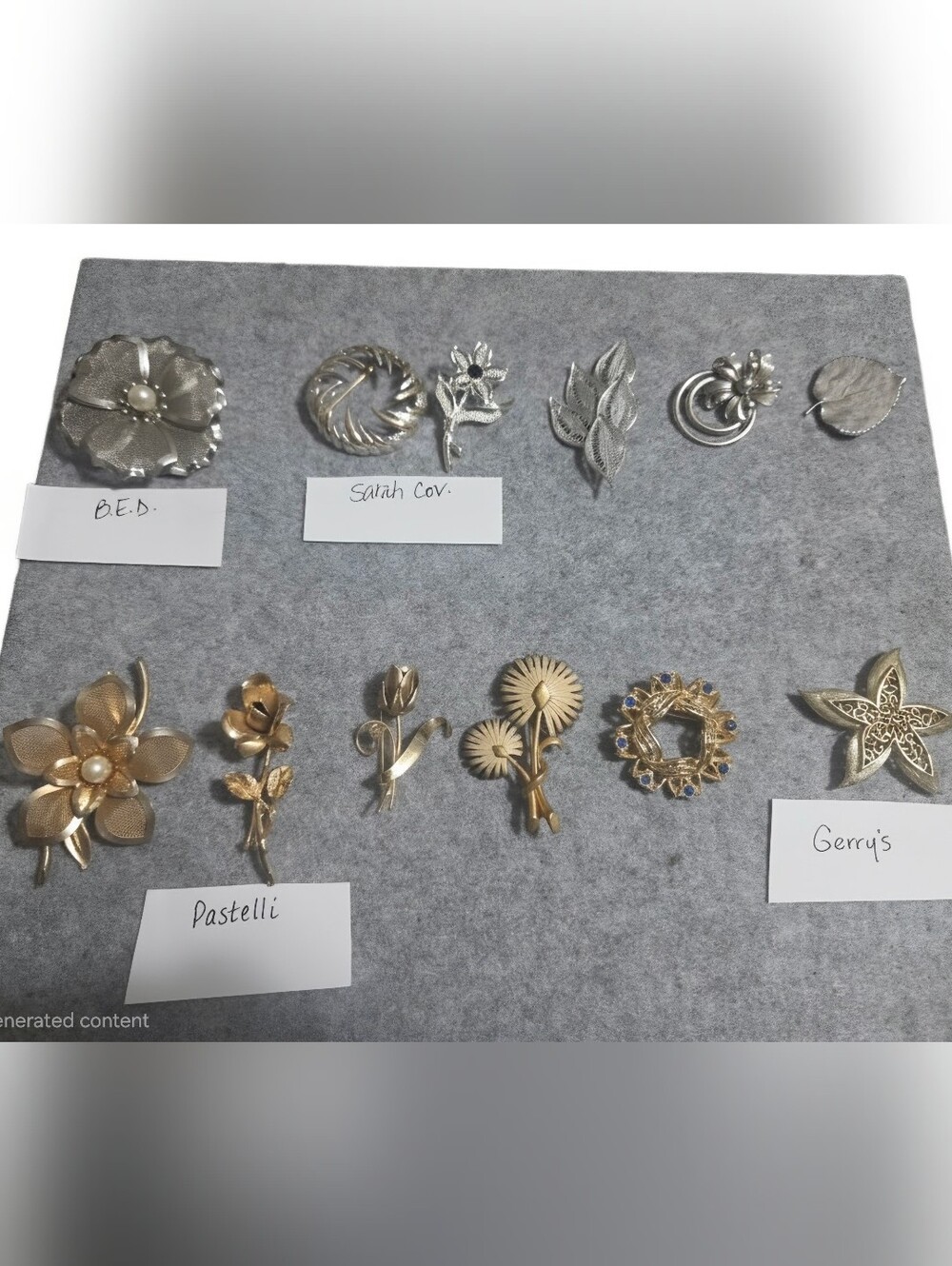 Vintage Lot 12 Mixed Metal Floral Brooch Collection - Gold & Silver Accents